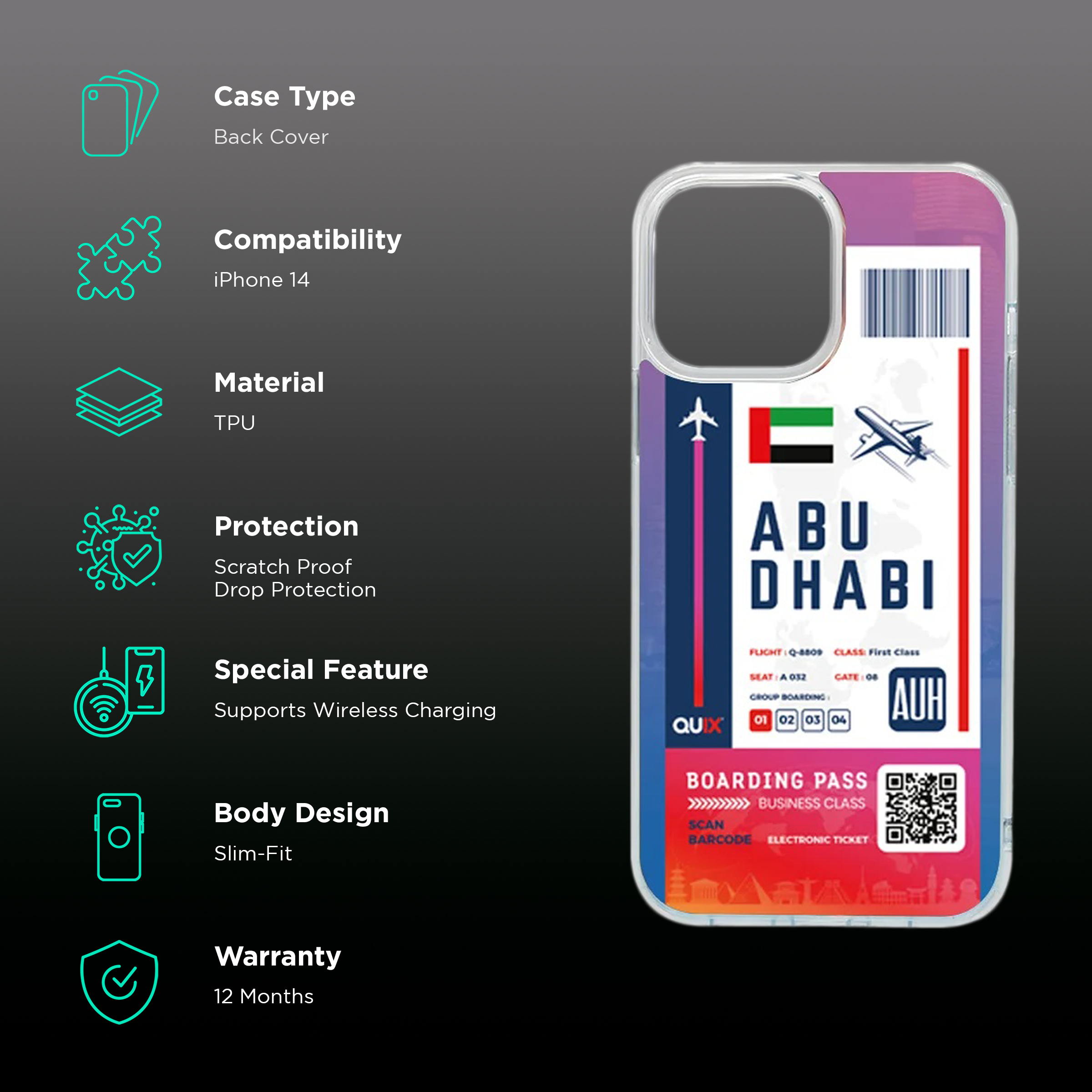 Buy QUIX Abu Dhabi Boarding Pass TPU Back Cover for Apple iPhone